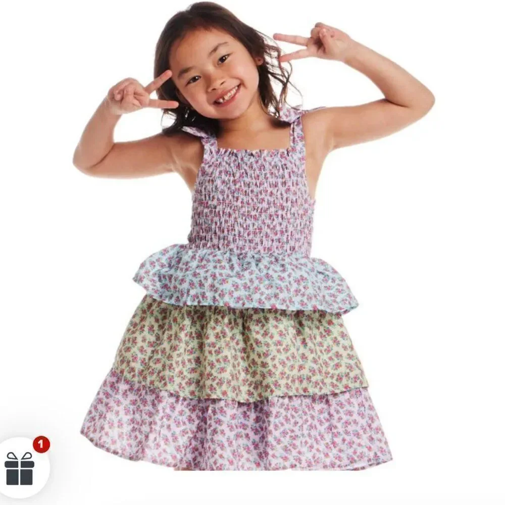 Andy and Evan floral Tiered smocked sundress Pink and Purple size 3T NWOT